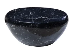 Handgefertigter Couchtisch STONE 75cm schwarz Marmor-Design Metall