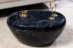 Handgefertigter Couchtisch STONE 75cm schwarz Marmor-Design Metall