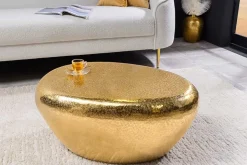 Handgefertigter Couchtisch STONE 75cm gold Metall Hammerschlag Design