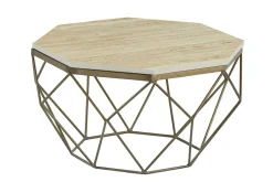 Handgefertigter Couchtisch DIAMOND 70cm beige Travertin messing Eisen