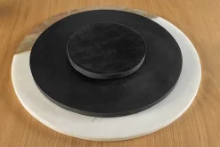 Handgefertigter Drehteller SERVANT 50cm weiß natur Marmor Mangoholz Dekoplatte rund