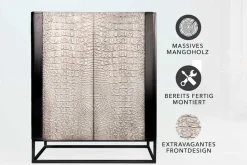 Handgefertigtes Highboard CROCO 120cm grau schwarz Mangoholz massiv 3D-Design