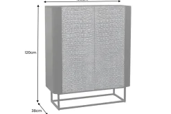 Handgefertigtes Highboard CROCO 120cm grau schwarz Mangoholz massiv 3D-Design