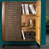 Handgefertigtes Highboard CROCO 120cm braun Mangoholz massiv 3D-Design