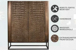 Handgefertigtes Highboard CROCO 120cm braun Mangoholz massiv 3D-Design
