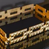 Handgefertigtes Tablett VARIATION 40cm schwarz gold Metall Aluminium Glas