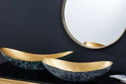 Handgerfertigtes 2er Set Deko Schalen ABSTRACT ORIENT 55cm gold Metall Patina
