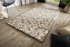 Handgewebter Schurwolle-Teppich ORGANIC LIVING 200x120cm grau Filz Steinoptik