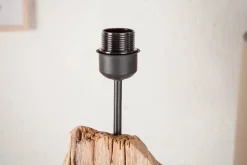 Handmade Stehlampe ROUSILIQUE 180cm schwarz Treibholzlampe Leinenschirm Baumstamm