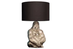 Handmade Tischlampe KONG 60cm silber Metall Affe Gorilla Dekoleuchte schwarzer Lampenschirm
