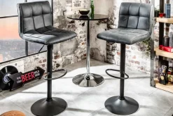 Höhenverstellbarer Barhocker MODENA vintage grau Microfaser Metall schwarz mit Lehne drehbar