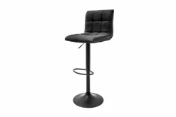 Höhenverstellbarer Barhocker MODENA vintage grau Microfaser Metall schwarz mit Lehne drehbar