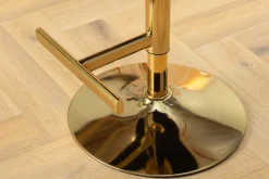 Höhenverstellbarer Barhocker CASTLE DELUXE beige Samt gold Edelstahl mit Löwenkopf