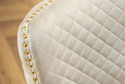 Höhenverstellbarer Barhocker CASTLE DELUXE beige Samt gold Edelstahl mit Löwenkopf