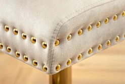 Höhenverstellbarer Barhocker CASTLE DELUXE beige Samt gold Edelstahl mit Löwenkopf