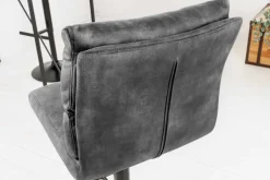 Höhenverstellbarer Barhocker COMFORT dunkelgrau Samt drehbar mit Lehne Metall schwarz