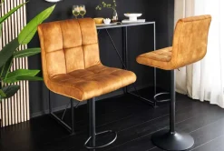 Höhenverstellbarer Barhocker MODENA senfgelb Samt Metall schwarz drehbar