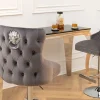 Höhenverstellbarer Barhocker CASTLE DELUXE grau Samt silber Edelstahl Löwenkopf
