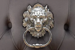 Höhenverstellbarer Barhocker CASTLE DELUXE grau Samt silber Edelstahl Löwenkopf