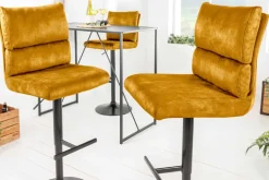 Höhenverstellbarer Barhocker COMFORT senfgelb Samt drehbar mit Lehne Metall schwarz