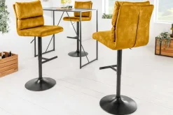 Höhenverstellbarer Barhocker COMFORT senfgelb Samt drehbar mit Lehne Metall schwarz
