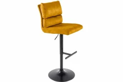Höhenverstellbarer Barhocker COMFORT senfgelb Samt drehbar mit Lehne Metall schwarz