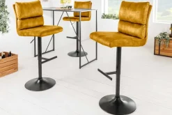 Höhenverstellbarer Barhocker COMFORT senfgelb Samt drehbar mit Lehne Metall schwarz