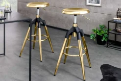 Höhenverstellbarer Barhocker INDUSTRIAL gold schwarz Metall rund drehbar Industrial Design