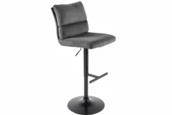 Höhenverstellbarer Barhocker COMFORT grau Cord drehbar mit Lehne Metall schwarz
