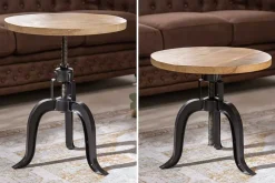Höhenverstellbarer Beistelltisch ENGINEER 50cm Mangoholz Industrial Design massiv rund Eisen