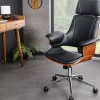 Höhenverstellbarer Bürostuhl MANHATTAN Kunstleder Walnuss mit Armlehne Retro Design