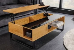 Höhenverstellbarer Couchtisch APARTMENT 110cm natur Eiche schwarz Metall Stauraum