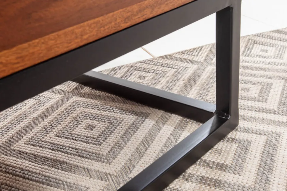 Höhenverstellbarer Couchtisch MAKASSAR FUNCTION 110cm braun Sheesham Massivholz stone finish