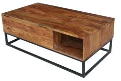 Höhenverstellbarer Couchtisch MAKASSAR FUNCTION 110cm braun Sheesham Massivholz stone finish