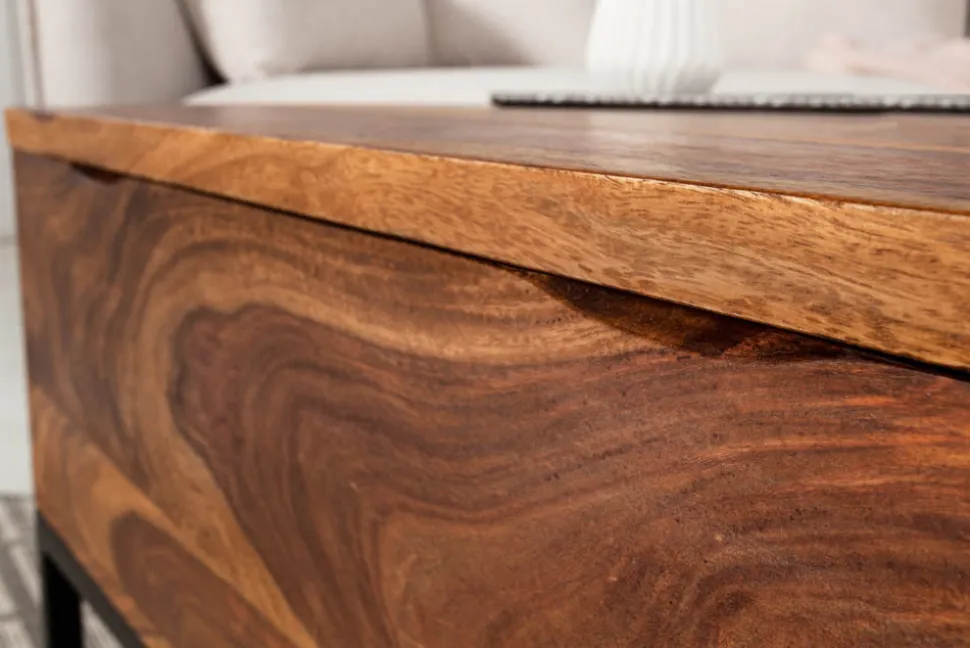 Höhenverstellbarer Couchtisch MAKASSAR FUNCTION 110cm braun Sheesham Massivholz stone finish