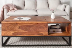 Höhenverstellbarer Couchtisch MAKASSAR FUNCTION 110cm braun Sheesham Massivholz stone finish