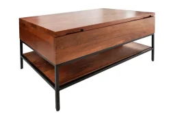 Höhenverstellbarer Couchtisch FACTORY LIFTUP 80cm Mangoholz massiv mit Stauraum Metall