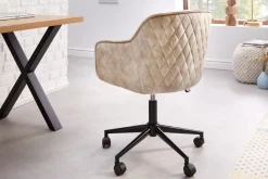 Höhenverstellbarer Design Bürostuhl EUPHORIA champagner greige Samt drehbar Ziersteppung