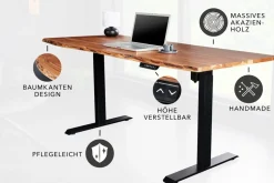 Höhenverstellbarer Schreibtisch MAMMUT 120cm natur Akazie Massivholz Baumkante