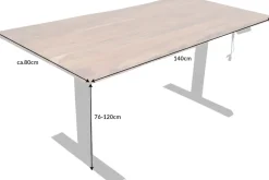 Höhenverstellbarer Schreibtisch MAMMUT 140cm natur Akazie Massivholz Baumkante