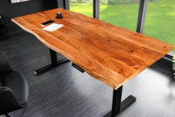 Höhenverstellbarer Schreibtisch MAMMUT 180cm Akazie Massivholz Baumkante handmade