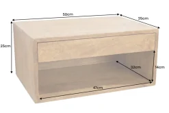 Hängender Nachttisch PURE 50cm braun Mangoholz honey finish Wandregal Schublade