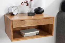Hängender Nachttisch PURE 50cm braun Akazie Massivholz honey finish Schublade