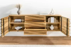 Hängendes Sideboard RELIEF 175cm natur Akazie Massivholz mit Schubladen