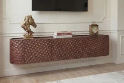 Hängendes TV-Board ADLON 160cm braun Mangoholz massive 3D-Front in Wabenstruktur