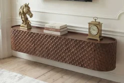 Hängendes TV-Board ADLON 160cm braun Mangoholz massive 3D-Front in Wabenstruktur