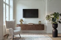 Hängendes TV-Board ADLON 160cm braun Mangoholz massive 3D-Front in Wabenstruktur