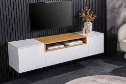 Hängendes TV-Board LOFT 160cm weiß natur drei Fächer mit Schublade