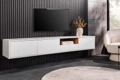 Hängendes TV-Board LOFT 200cm weiß natur sieben Fächer mit Schublade