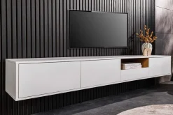 Hängendes TV-Board LOFT 200cm weiß natur sieben Fächer mit Schublade